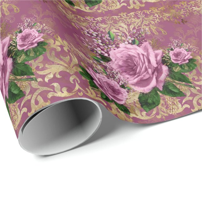 Mystic Pink Roses Wrapping Paper Geschenkpapier (Rolleneckpunkt)