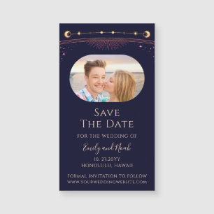 Mystic Rainbow Blue Sun Moon Stars Save the Date Magnetkarte