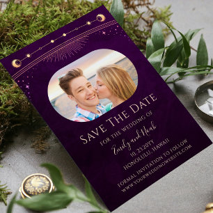Mystic Rainbow Deep Plum Sun Moon Star Space Save The Date
