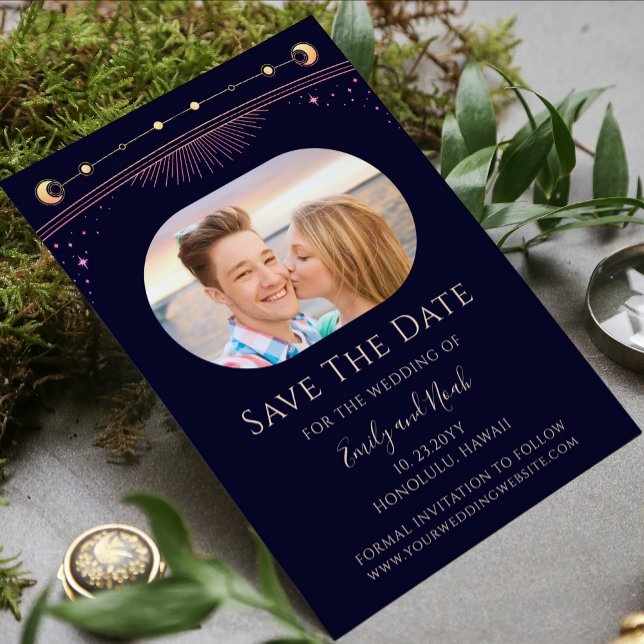 Mystic Rainbow Navy Blue Sun Moon Star Space Save The Date (Von Creator hochgeladen)
