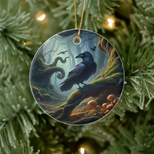 Mystic Raven Forest Hues Keramik Ornament (Baum)
