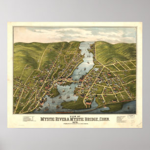 Mystic River Connecticut 1879 Panoramakarte Poster