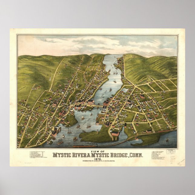 Mystic River Connecticut 1879 Panoramakarte Poster (Vorne)