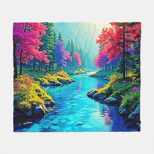 Mystic River Träumerischer Waldpfad Design Fleecedecke (Vorderseite (Horizontal))