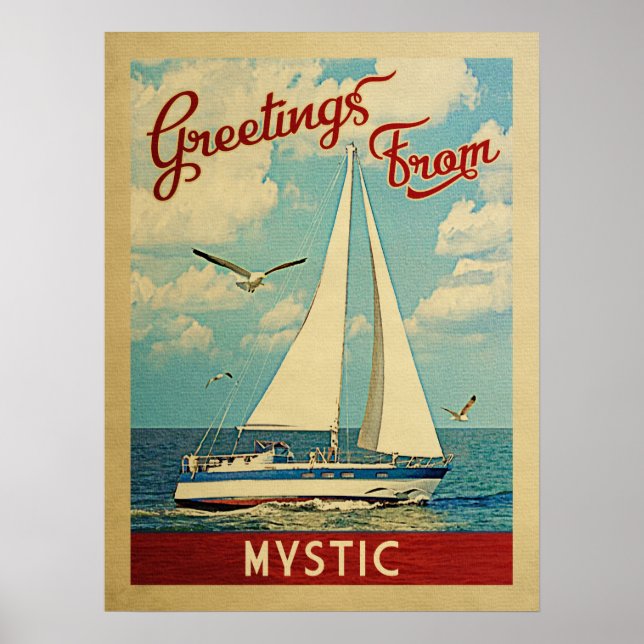 Mystic Sailboat Poster Vintage Travel Connecticut (Vorne)