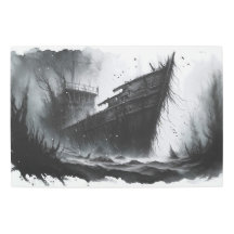 Mystic Shipwreck: Eerie Monochrome Aquarellkunst