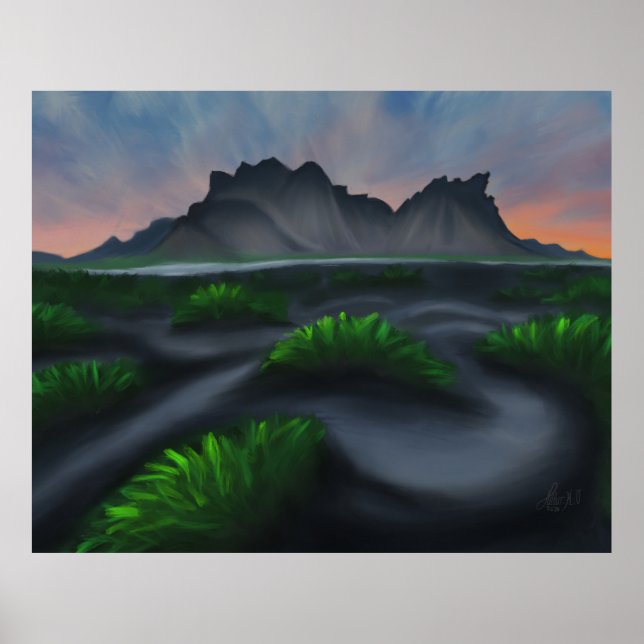 Mystic Shoreline: Stokksnes Icelandic Beachscape Poster (Vorne)
