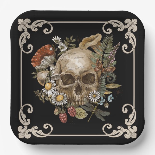 Mystic Skull Vintag Black Pappteller (Vorderseite)