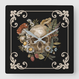 Mystic Skull Vintag Black Quadratische Wanduhr