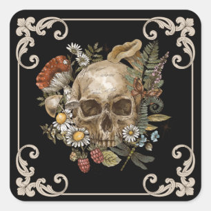 Mystic Skull Vintag Black Quadratischer Aufkleber