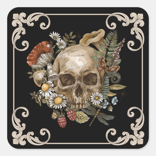 Mystic Skull Vintag Black Quadratischer Aufkleber (Vorderseite)