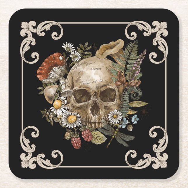 Mystic Skull Vintag Black Rechteckiger Pappuntersetzer (Vorderseite)