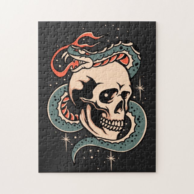 Mystic Snake Skull Illustration Gothic Cool Black Puzzle (Vertikal)