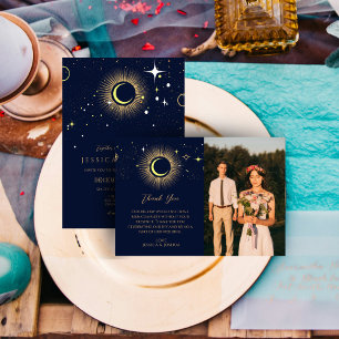Mystic Starry Night Sun Moon Navy Foto Dankeskarte