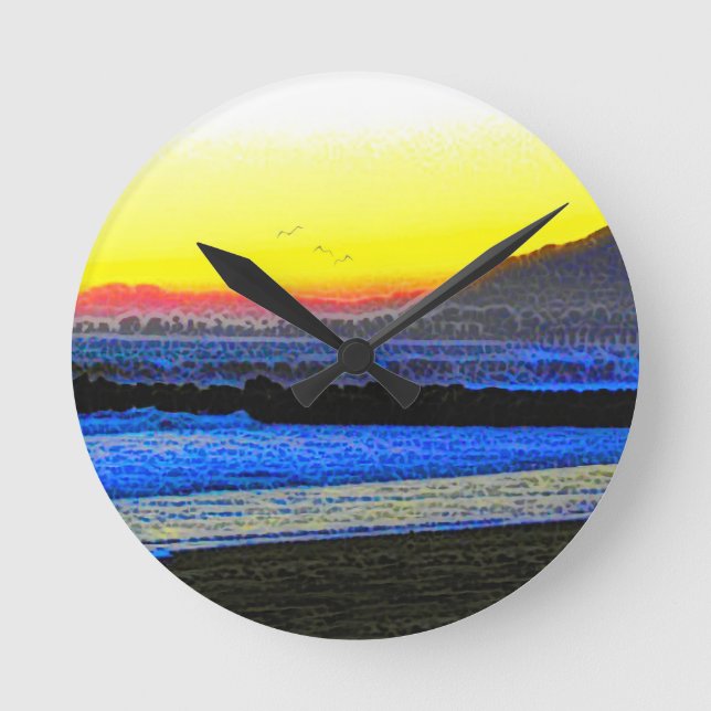 Mystic Sunset  Runde Wanduhr (Vorderseite)