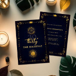 Mystic Tarot Fortune Navy Gold 30. Geburtstag Part Einladung<br><div class="desc">Eine moderne, elegante und schicke 30. Geburtstagsvorlage mit einem Tarot, Wahrsagerthema, mit einem marinen Hintergrund, einem Deko-Rahmen mit Tarot-Elementen: Sonne, Mond, Kalice usw. und einer Goldschicht (das ist ein digitaler Effekt, keine echte Folie). Ein lustiges Tarot 30. Geburtstag Party Einladung Design für eine moderne Frau an ihrem dreißigsten Geburtstag. Eine...</div>