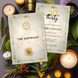 Mystic Tarot Fortune Old Gold 30. Geburtstag Party Einladung<br><div class="desc">Eine moderne, elegante und schicke Party Einladung aus dem 30. Jahrhundert mit einem Tarot, Wahrsagermotiv, einem alten Pergament-Hintergrund, einem Deko mit Tarot-Elementen: Sonne, Mond, Kalice usw. und einer Goldschicht (das ist ein digitaler Effekt, nicht echte Folie). Eine lustige Tarot Geburtstagsfeier für ihr Design für eine moderne Frau zu ihrem 30....</div>