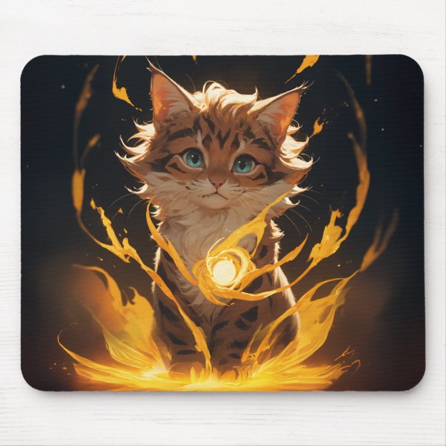 Mystic Tiger Cat Fire Familiar Mousepad (Vorne)