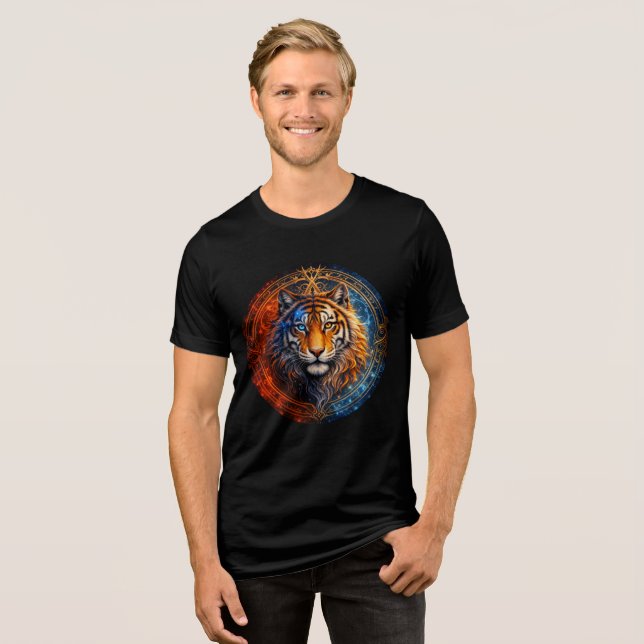 Mystic Tiger – Fire and Ice Mandala Art Tri-Blend Shirt (Vorderseite voll)