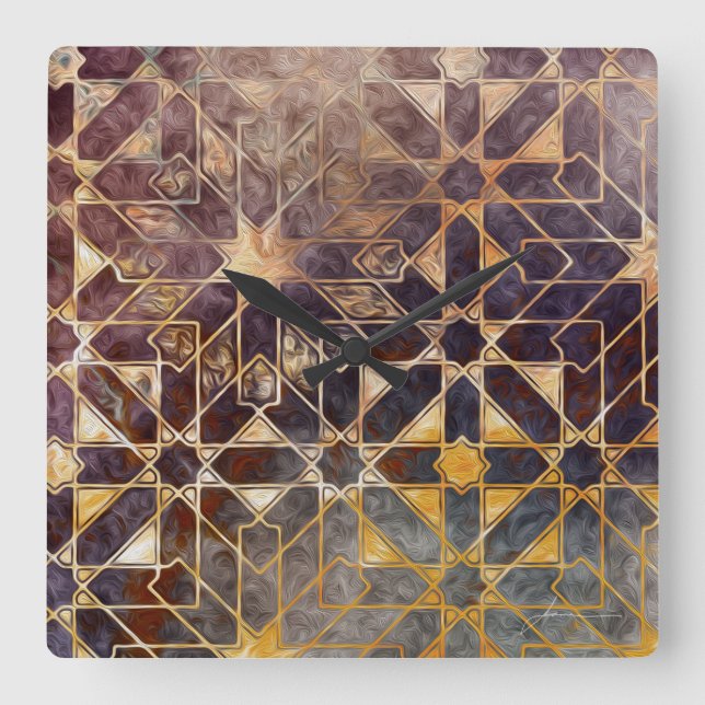 Mystic Tiles I Quadratische Wanduhr (Vorderseite)