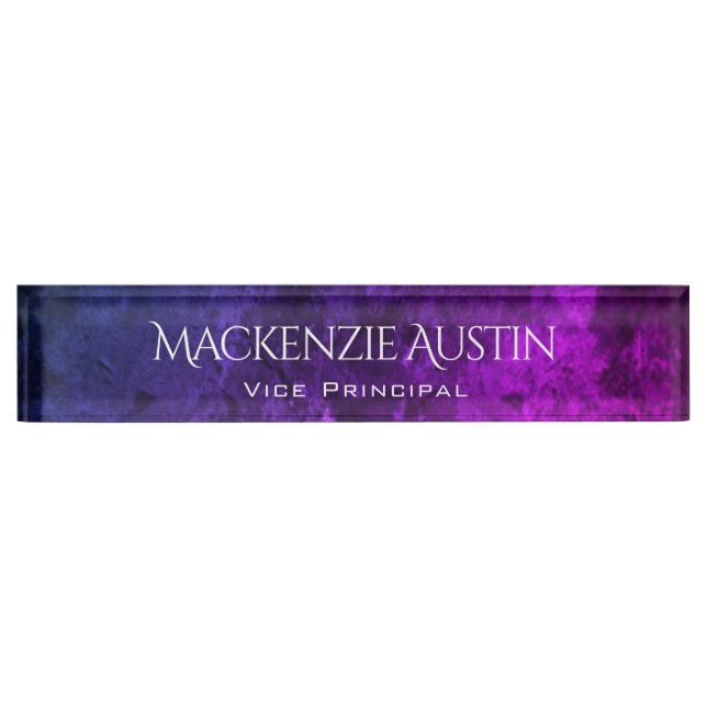 Mystic-Topaz-Desk | Blue Pink Lila Ombre Chic Namensplakette (Vorderseite)