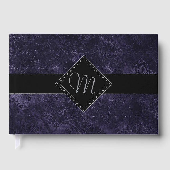 Mystic-Topaz Ombre | Blue Lila Pink Monogram Gästebuch (Vorderseite)
