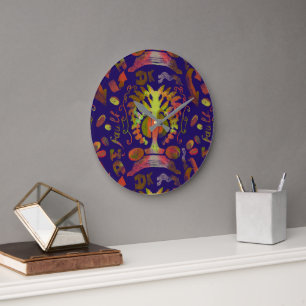 "Mystic Tree of Life - Folk Art Pattern" Wall Cloc Große Wanduhr