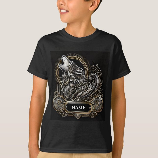 Mystic Tribal Wolf Design Personalizable T - Shirt (Vorderseite)