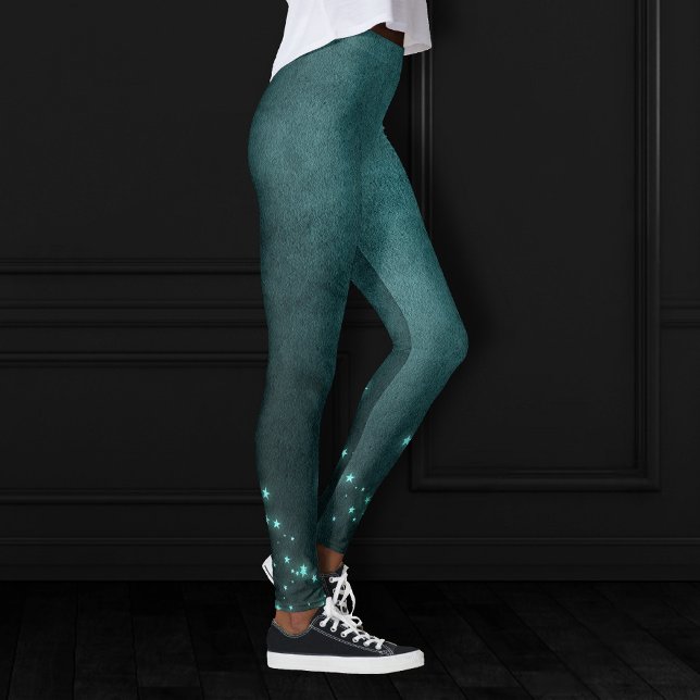 Mystic Twilight Stars | Tief Aquamarin grünes Neon Leggings (Von Creator hochgeladen)