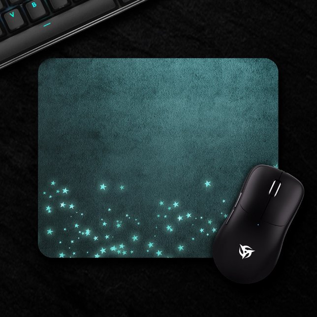Mystic Twilight Stars | Tief Aquamarin grünes Neon Mousepad (Von Creator hochgeladen)