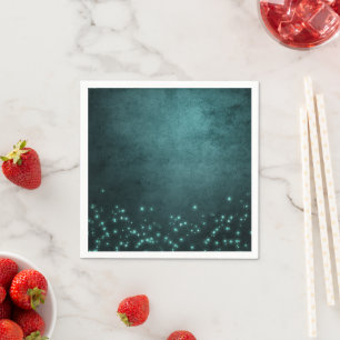 Mystic Twilight Stars Tief Aquamarin grünes Neon Serviette