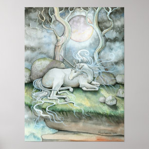 Mystic Unicorn Full Moon Poster Druck
