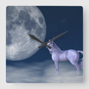 Mystic Unicorn Moon Magic Quadratische Wanduhr