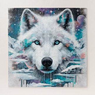 Mystic White Wolf in Frozen Galaxy Puzzle