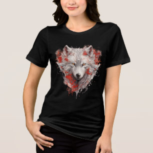 Mystic White Wolf with Red Ink Accents Tri-Blend Shirt