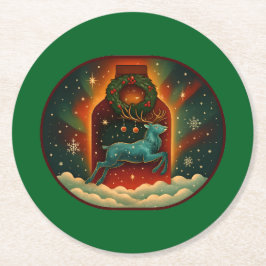 Mystic Winter Stag-Green BG Runder Pappuntersetzer