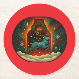 Mystic Winter Stag-Red BG Runder Pappuntersetzer
