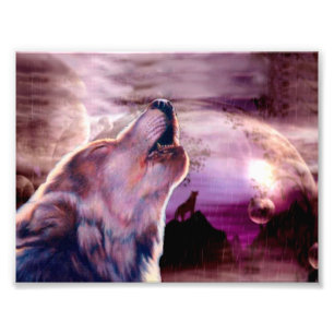 Mystic Wolf Howling am Mond Fotodruck