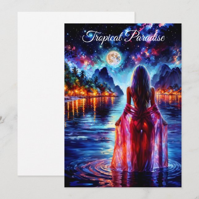 Mystic woman under full moon reflections art einladung (Vorne/Hinten)