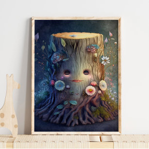 Mystic Woodland Tree Stump Wall Print Poster