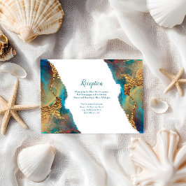 Mystical Abstrakt Aquamarin Coral Gold Empfang Begleitkarte