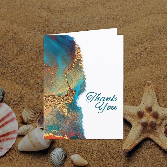 Mystical Abstrakt Aquamarin Coral Gold Vielen Dank Dankeskarte (Von Creator hochgeladen)