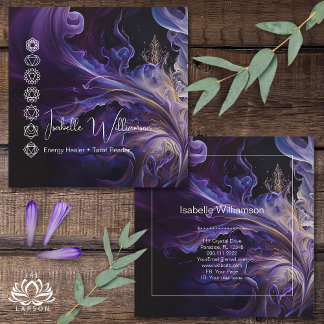 Mystical Amethyst Chakras Reiki Meditation Yoga Quadratische Visitenkarte