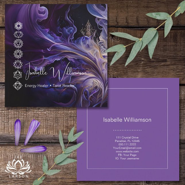 Mystical Amethyst Chakras Reiki Meditation Yoga Quadratische Visitenkarte (Von Creator hochgeladen)