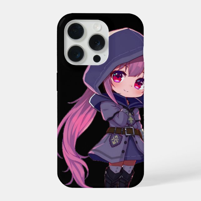 Mystical Anime Phone Case – Pink-Haired Chibi in H iPhone Hülle (Rückseite)