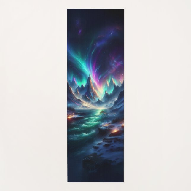 Mystical Aurora Mountain Yoga Mat – Fantasy Nature Yogamatte (Vorderseite)