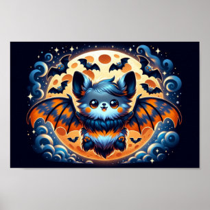 Mystical Bat Guardian: Halloween Art Print Poster