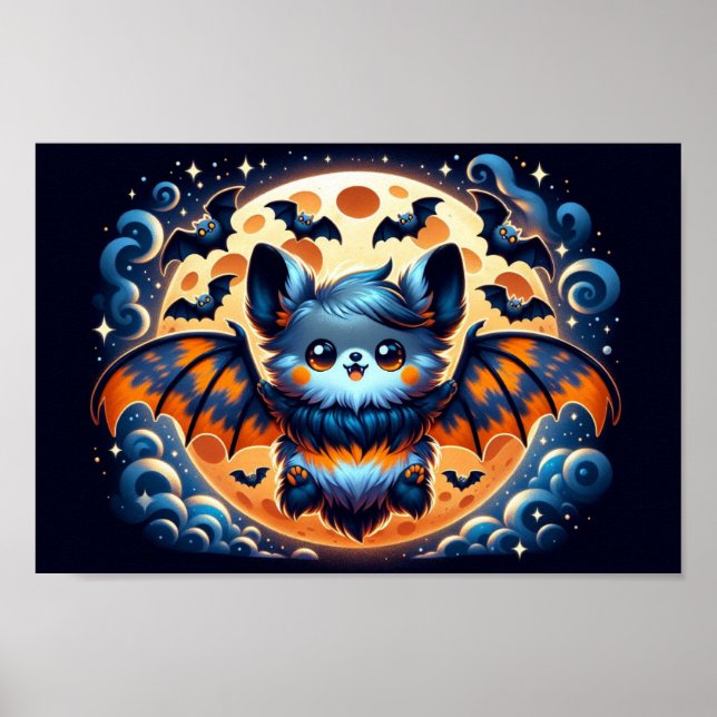 Mystical Bat Guardian: Halloween Art Print Poster (Vorne)