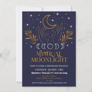 Mystical Birthday Navy Gold Moon Seance Spirituose Einladung