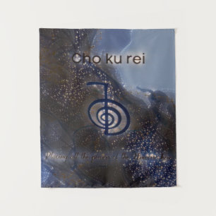 Mystical Black and Blue Reiki Symbol Cho Ku Rei Wandteppich